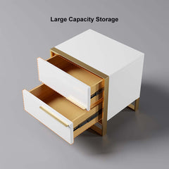 Modern Solid Wood Nightstand With 2 Drawers - White & Black