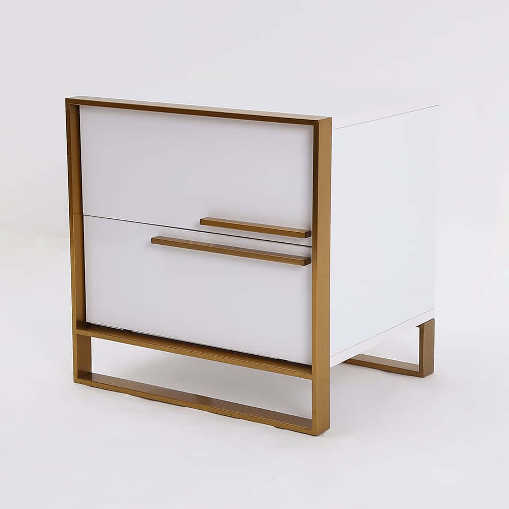 Modern Solid Wood Nightstand With 2 Drawers - White & Black