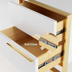 Modern Solid Wood Nightstand With 2 Drawers - White & Black