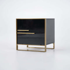 Modern Solid Wood Nightstand With 2 Drawers - White & Black