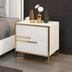 Modern Solid Wood Nightstand With 2 Drawers - White & Black