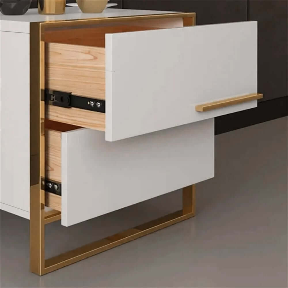Modern Solid Wood Nightstand With 2 Drawers - White & Black
