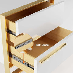 Modern Solid Wood Nightstand With 2 Drawers - White & Black