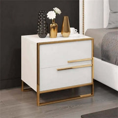 Modern Solid Wood Nightstand With 2 Drawers - White & Black