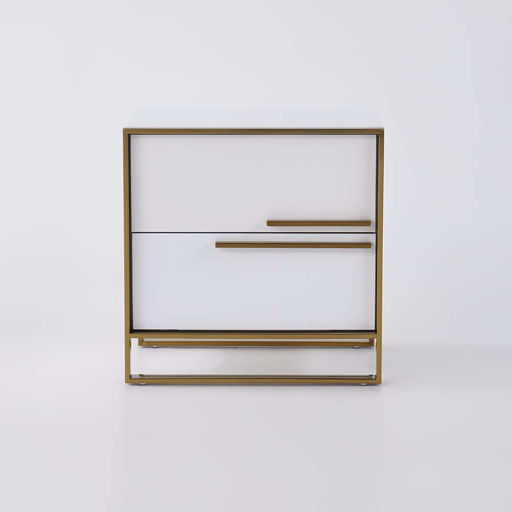 Modern Solid Wood Nightstand With 2 Drawers - White & Black