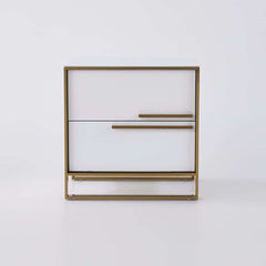 Modern Solid Wood Nightstand With 2 Drawers - White & Black