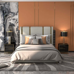 Modern Solid Wood Nightstand With 2 Drawers - White & Black