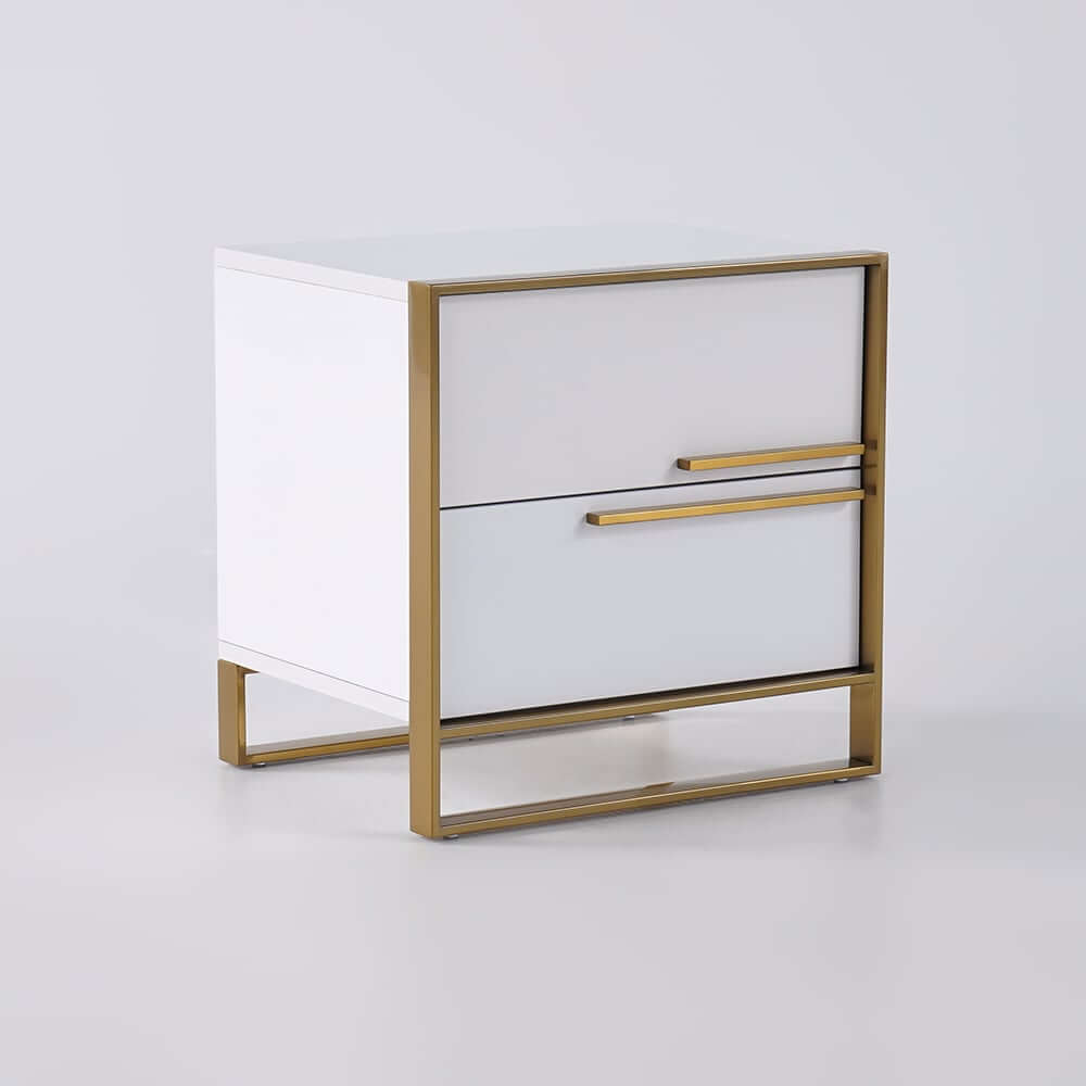 Modern Solid Wood Nightstand With 2 Drawers - White & Black