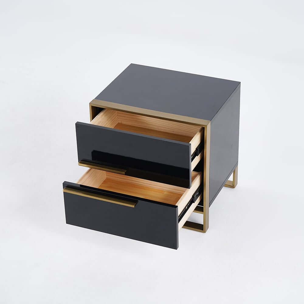 Modern Solid Wood Nightstand With 2 Drawers - White & Black