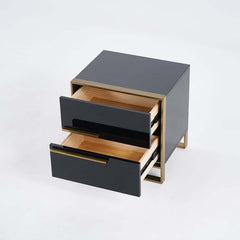 Modern Solid Wood Nightstand With 2 Drawers - White & Black