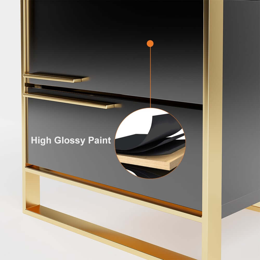 Modern Solid Wood Nightstand With 2 Drawers - White & Black