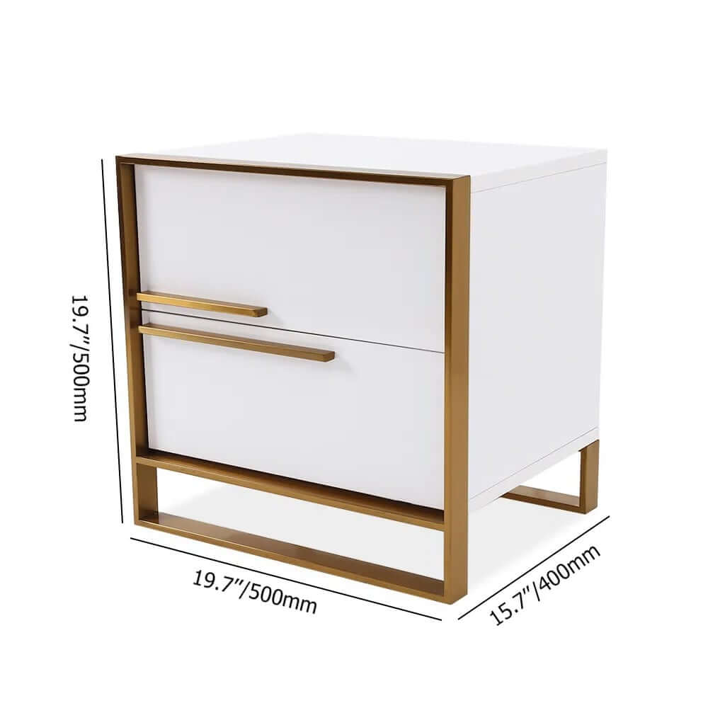 Modern Solid Wood Nightstand With 2 Drawers - White & Black Dimensions