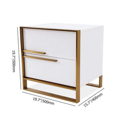 Modern Solid Wood Nightstand With 2 Drawers - White & Black Dimensions