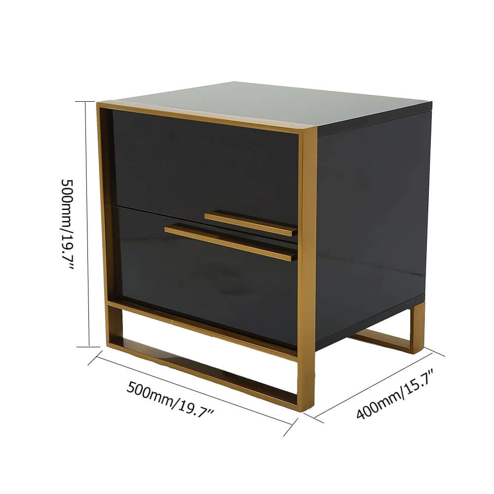 Modern Solid Wood Nightstand With 2 Drawers - White & Black Dimensions