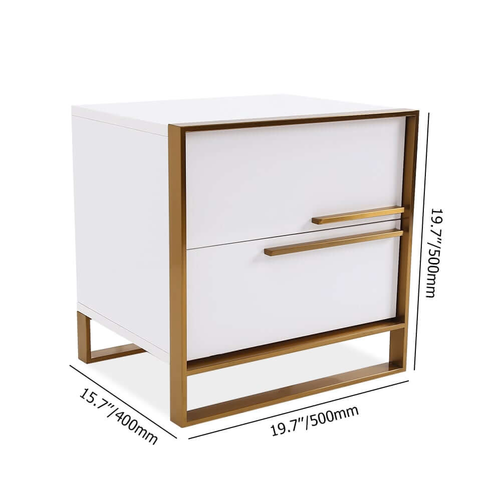 Modern Solid Wood Nightstand With 2 Drawers - White & Black Dimensions