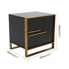 Modern Solid Wood Nightstand With 2 Drawers - White & Black Dimensions