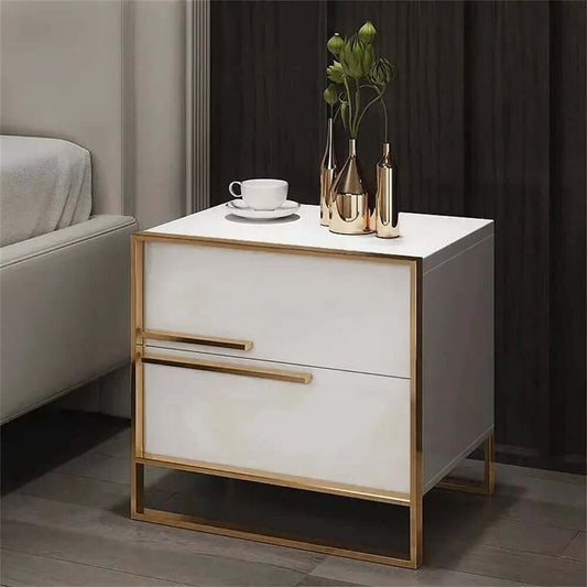 Modern Solid Wood Nightstand With 2 Drawers - White & Black Main Product Image