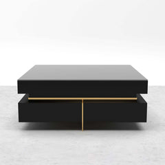 Modern Square Coffee Table With Glass Top And 4 Drawers