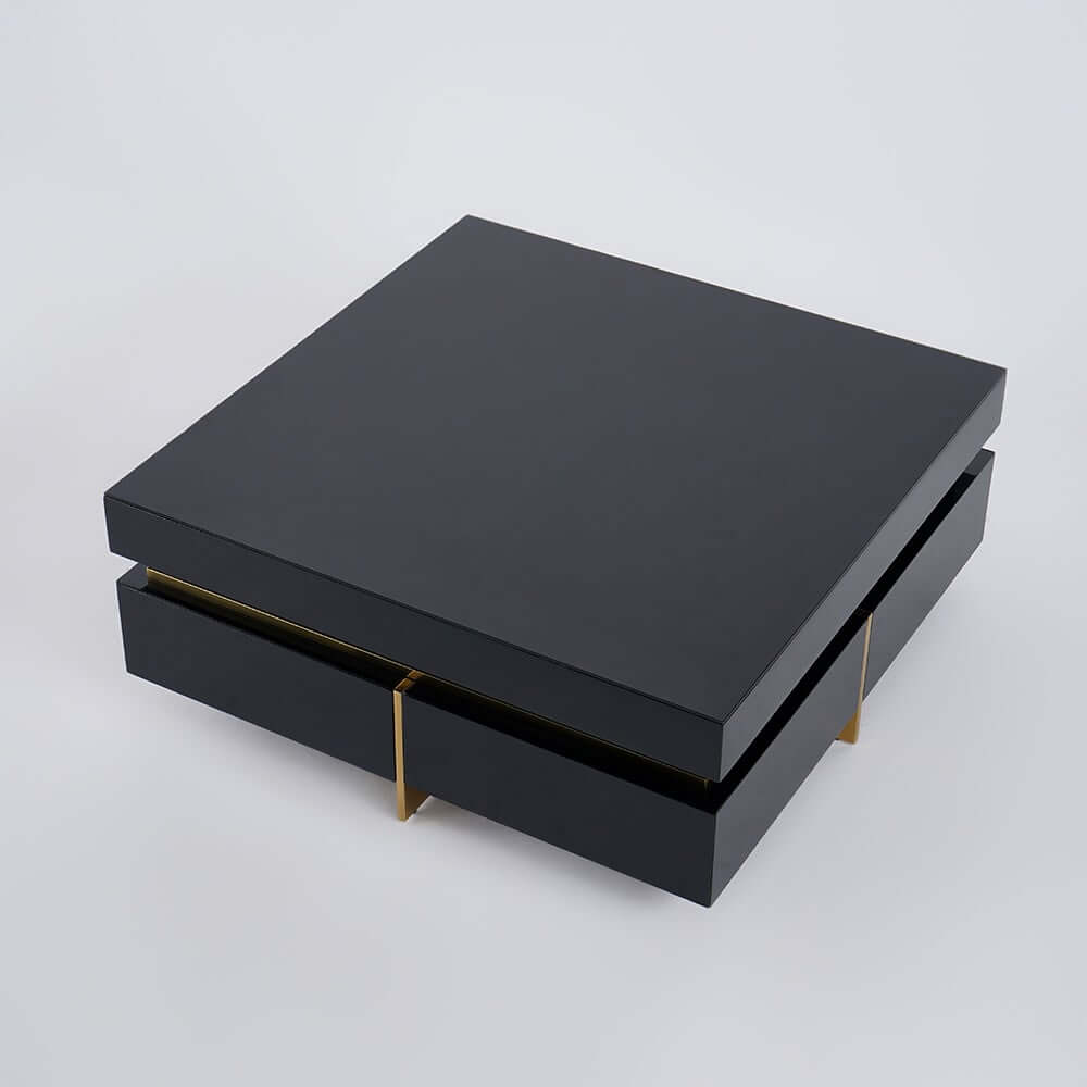 Modern Square Coffee Table With Glass Top And 4 Drawers