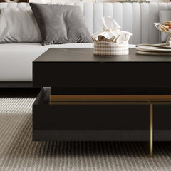 Modern Square Coffee Table With Glass Top And 4 Drawers