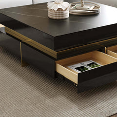 Modern Square Coffee Table With Glass Top And 4 Drawers