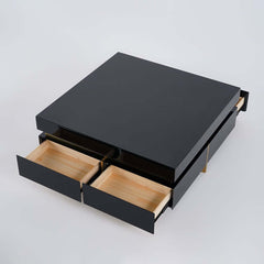 Modern Square Coffee Table With Glass Top And 4 Drawers