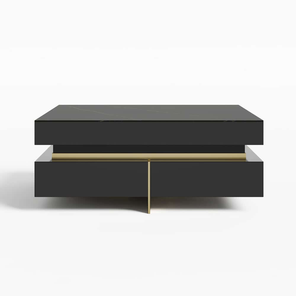 Modern Square Coffee Table With Glass Top And 4 Drawers