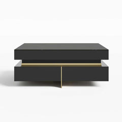 Modern Square Coffee Table With Glass Top And 4 Drawers