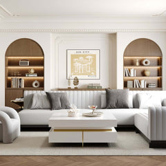 Modern Square Coffee Table With Glass Top And 4 Drawers