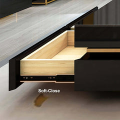 Modern Square Coffee Table With Glass Top And 4 Drawers