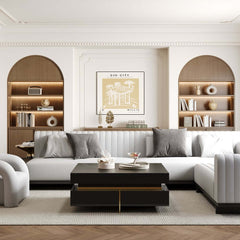 Modern Square Coffee Table With Glass Top And 4 Drawers