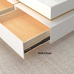 Modern Square Coffee Table With Glass Top And 4 Drawers
