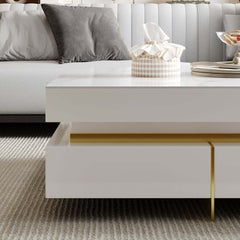 Modern Square Coffee Table With Glass Top And 4 Drawers