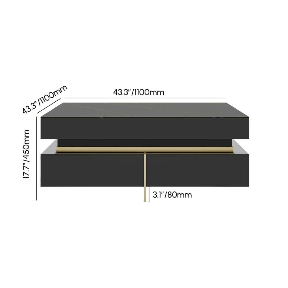 Modern Square Coffee Table With Glass Top And 4 Drawers Dimensions