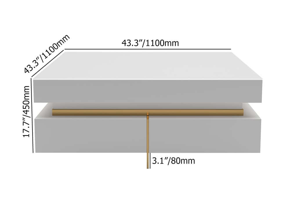 Modern Square Coffee Table With Glass Top And 4 Drawers Dimensions