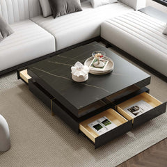 Modern Square Coffee Table With Glass Top And 4 Drawers Main Product Image