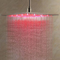 Modern Square LED Shower Head in Brushed Nickel with Rain Spray