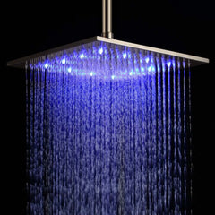 Modern Square LED Shower Head in Brushed Nickel with Rain Spray
