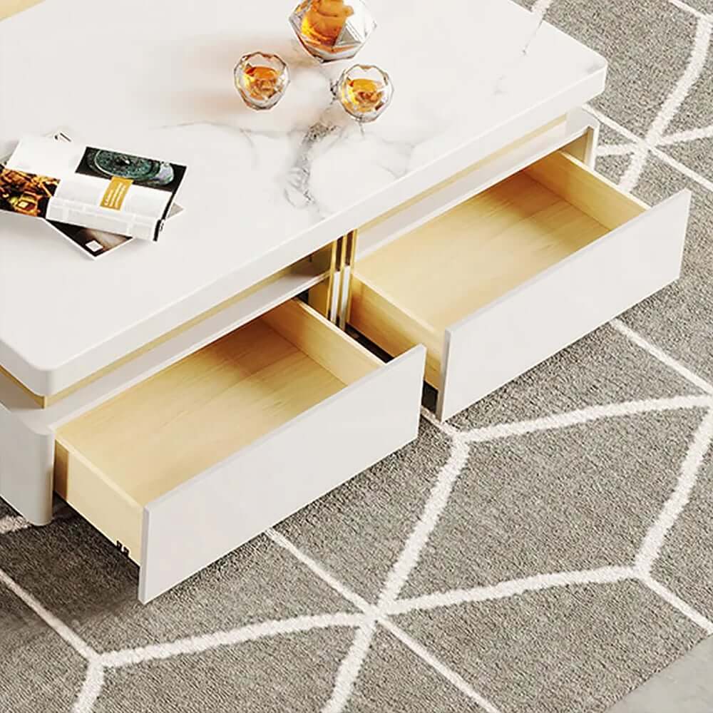 Modern Square Sintered Stone Coffee Table With Drawers