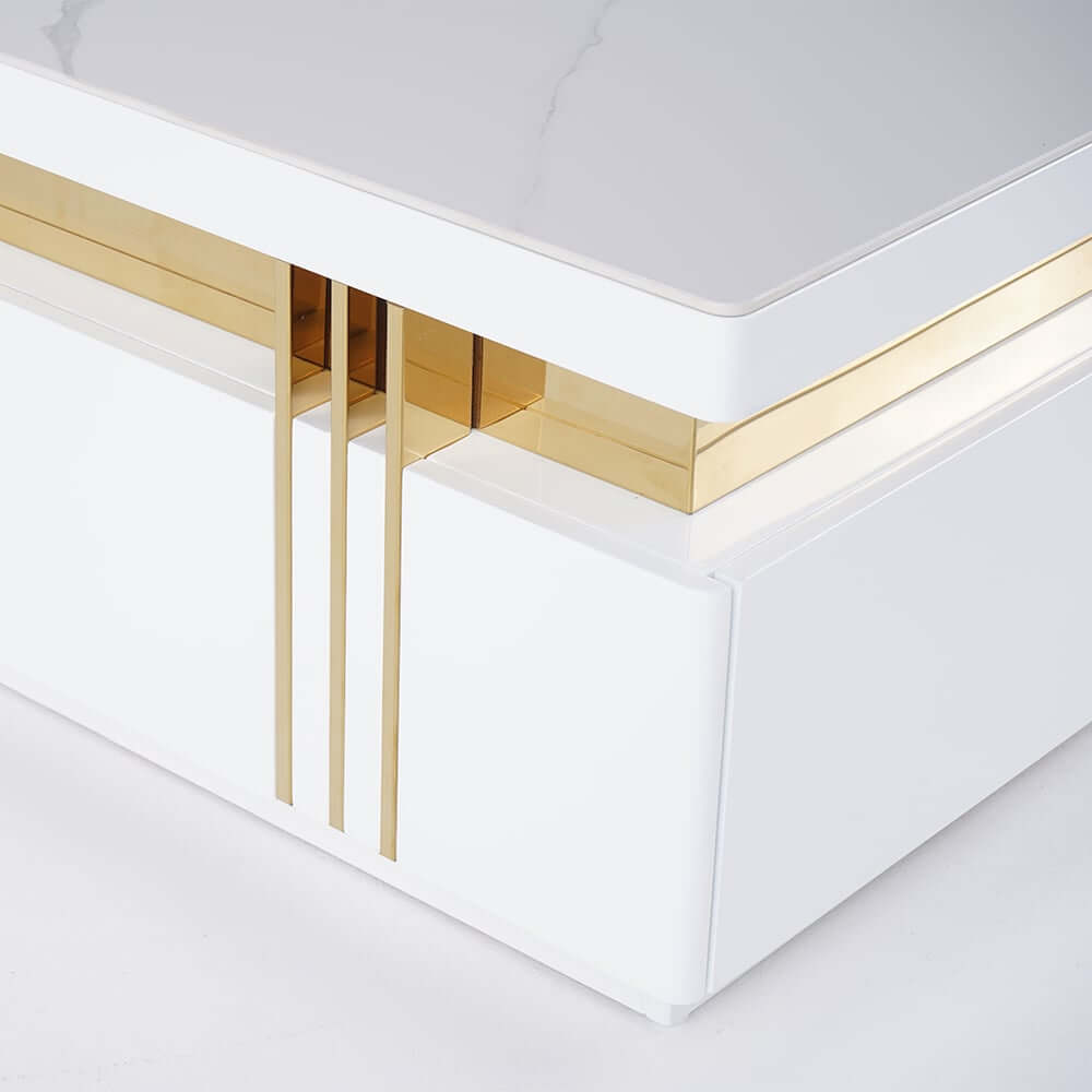 Modern Square Sintered Stone Coffee Table With Drawers