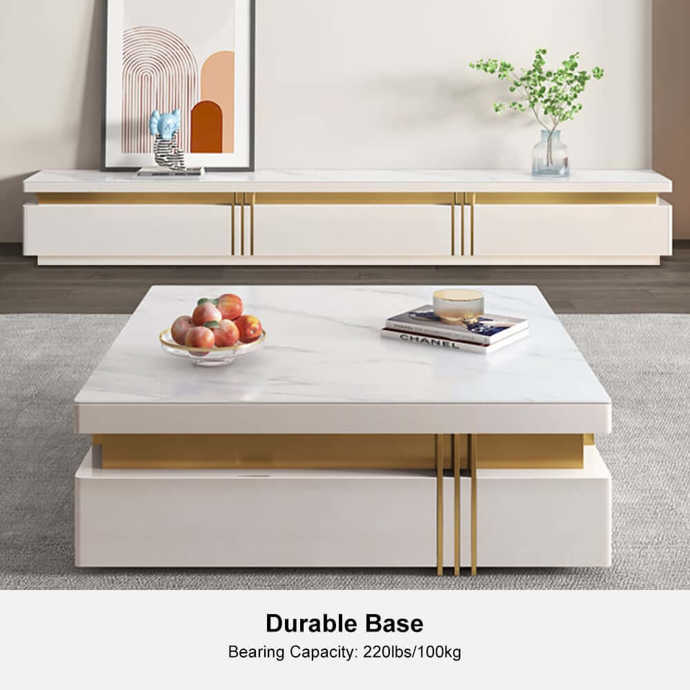 Modern Square Sintered Stone Coffee Table With Drawers
