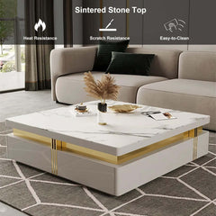 Modern Square Sintered Stone Coffee Table With Drawers