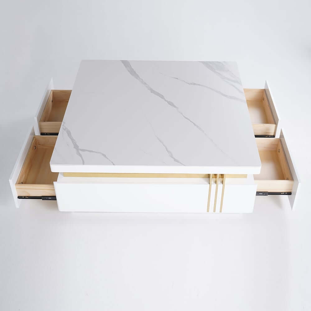 Modern Square Sintered Stone Coffee Table With Drawers