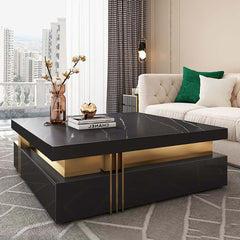 Modern Square Sintered Stone Coffee Table With Drawers