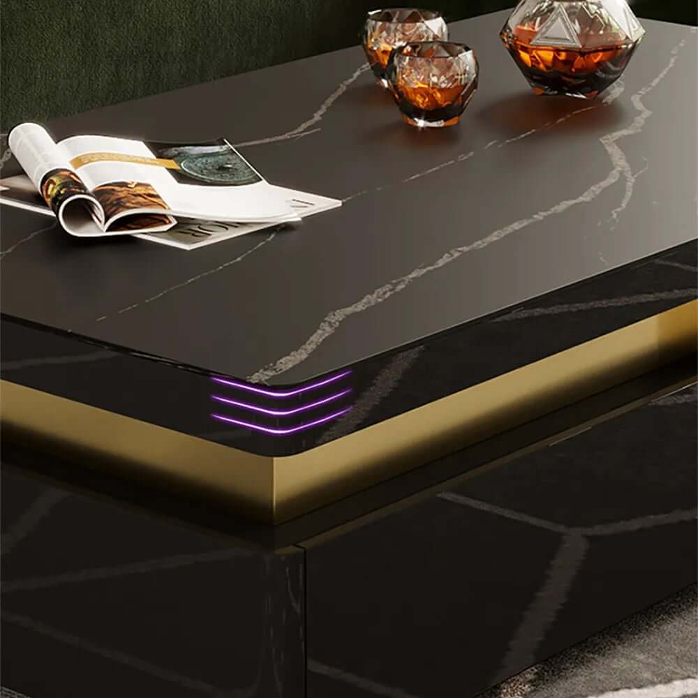 Modern Square Sintered Stone Coffee Table With Drawers