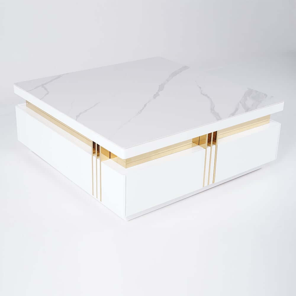 Modern Square Sintered Stone Coffee Table With Drawers
