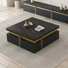 Modern Square Sintered Stone Coffee Table With Drawers