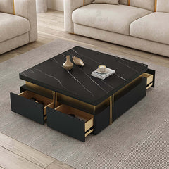 Modern Square Sintered Stone Coffee Table With Drawers