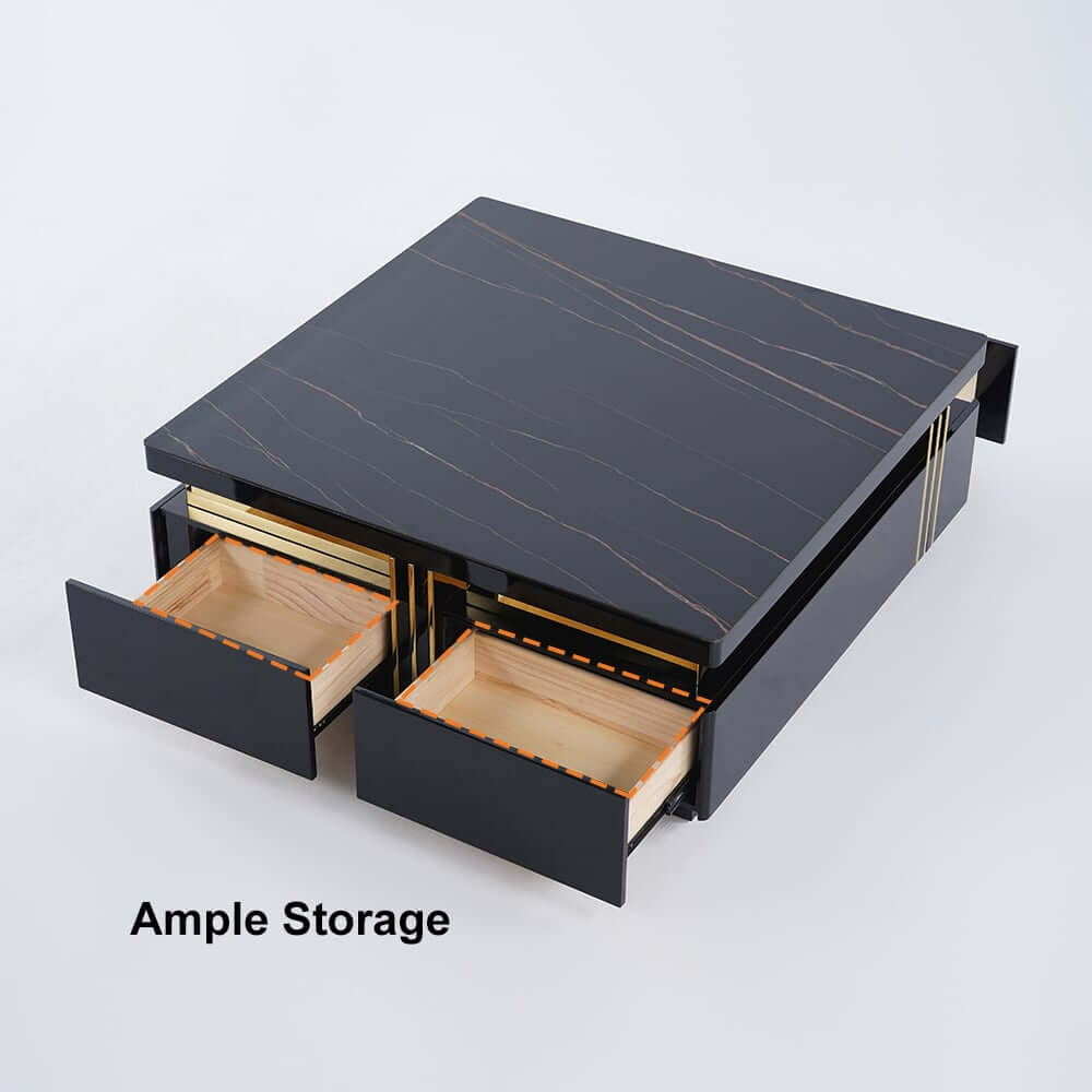 Modern Square Sintered Stone Coffee Table With Drawers
