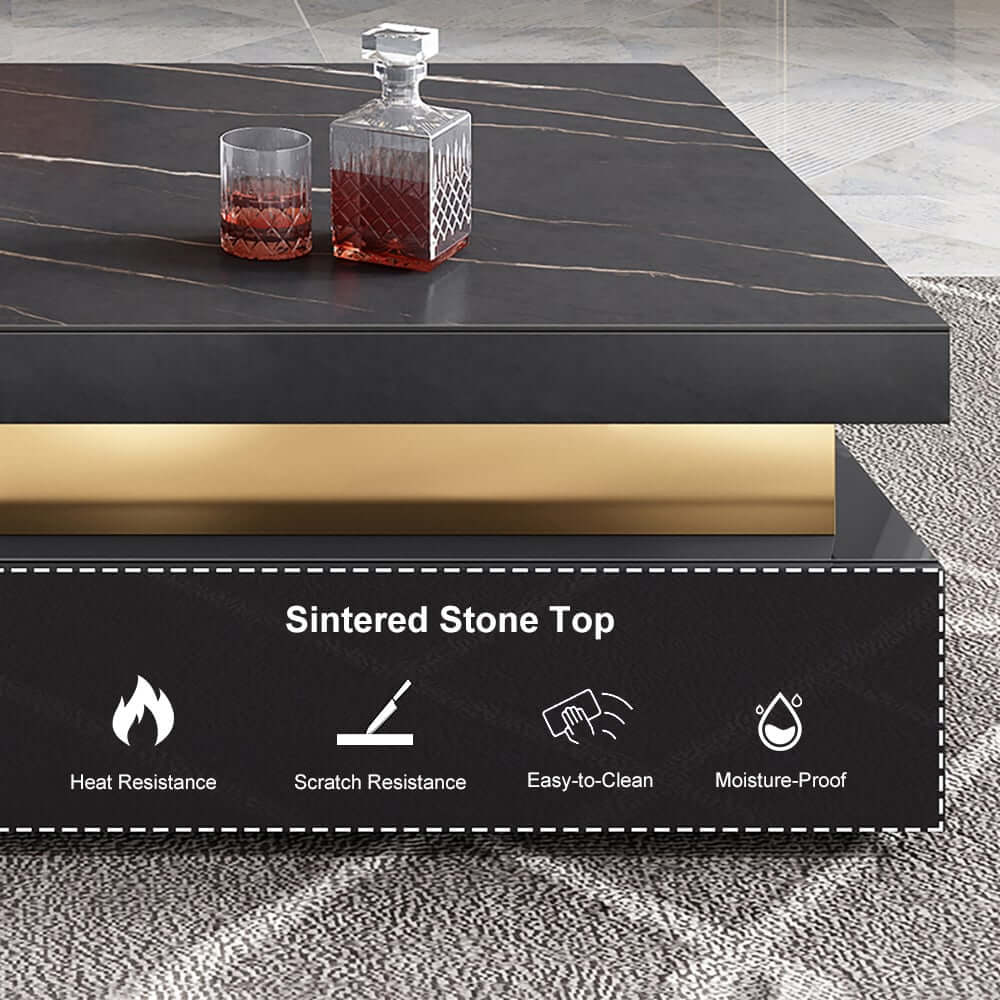 Modern Square Sintered Stone Coffee Table With Drawers